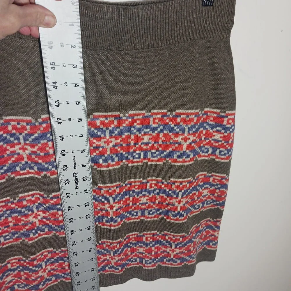 Aventura Eco Merino Wool Blend Sweater Skirt, Brown W/ Colorwork Pattern, Sz S